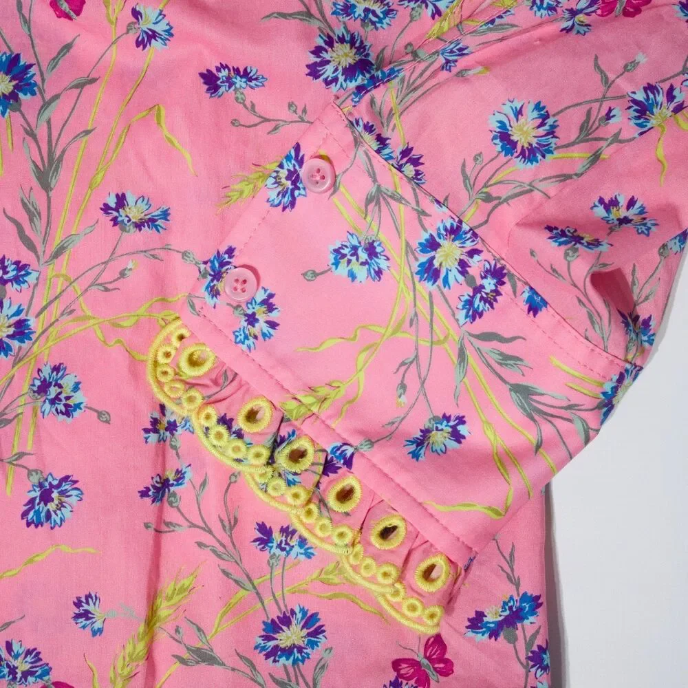 NWT J. Crew Pink Ruffle Blouse Wheat Bouquet Floral Cottage Print Women XS (B4)